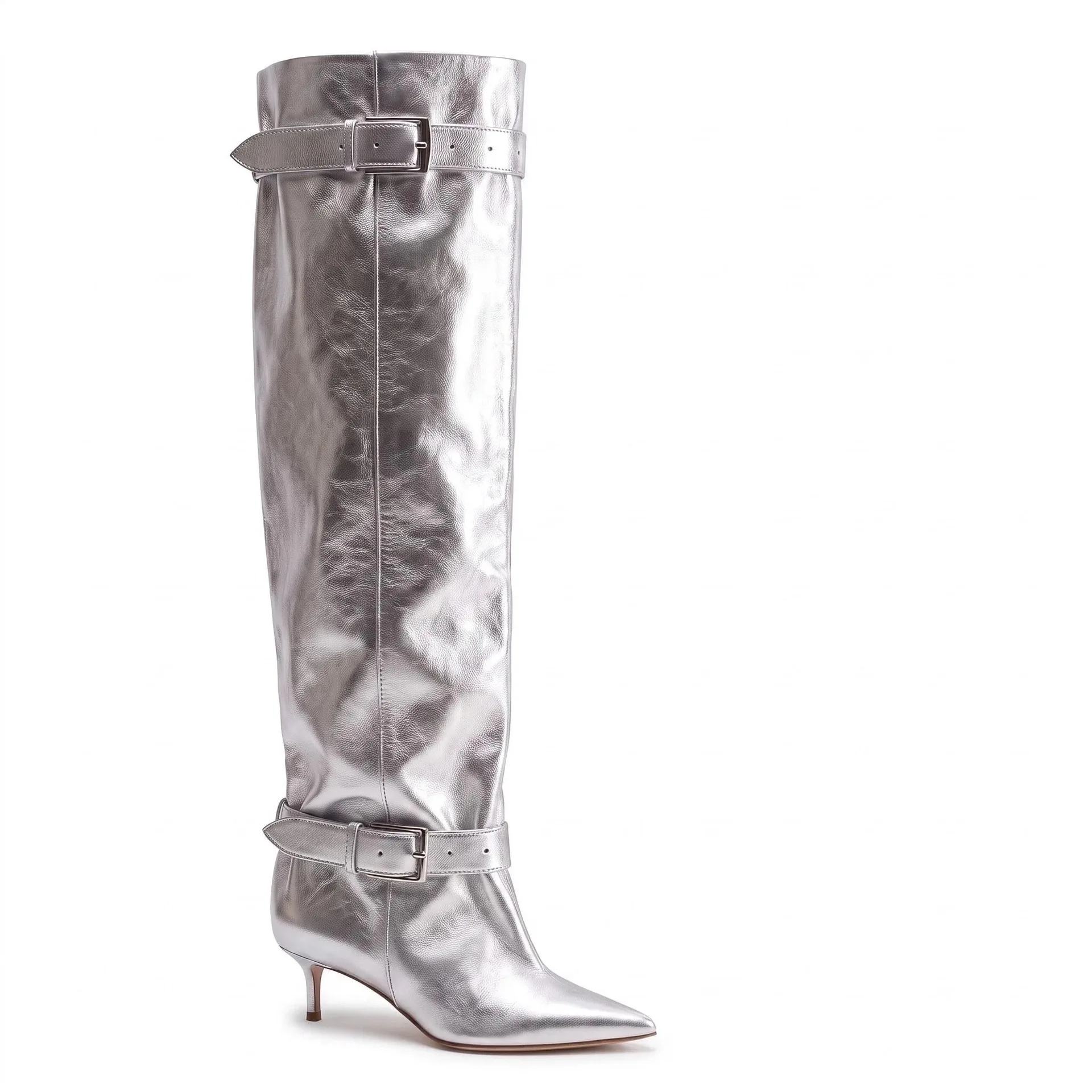 2026 Women's New Pointed Low Heel Thigh Boots with Belt Buckle, Straight Tube Long Plus Size 43 Over The Knee Women's Boots 43 - view 3