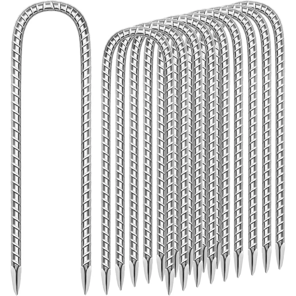 

11 Pack Ground Garden Rebar Stakes Rebar 12 Inch Anti-Rust Galvanized Steel U Shape Hook Heavy Duty Ground Anchors for Tents, Po