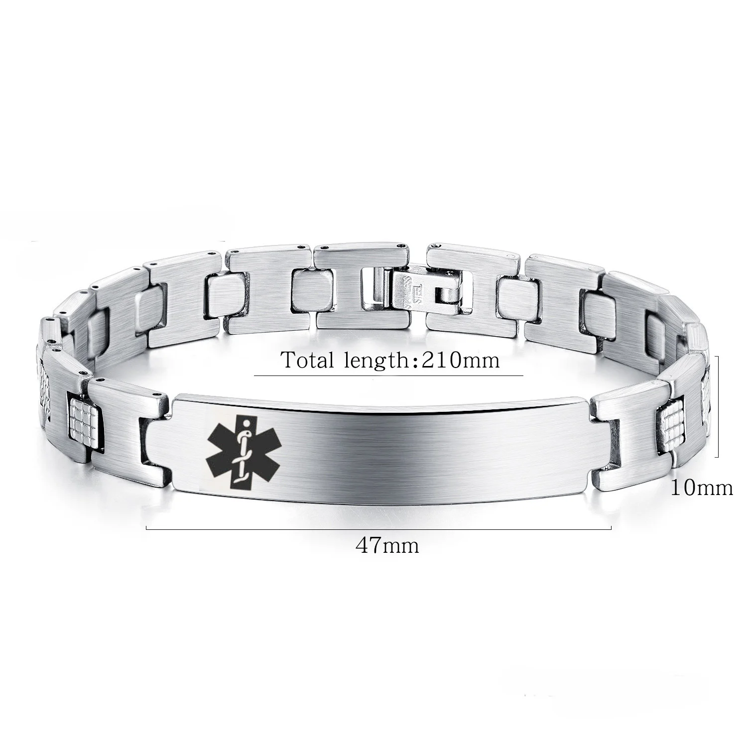 21CM Stainless Steel Bar Medical Alert Bracelets Wristbands Handsome Charm Men Jewelry