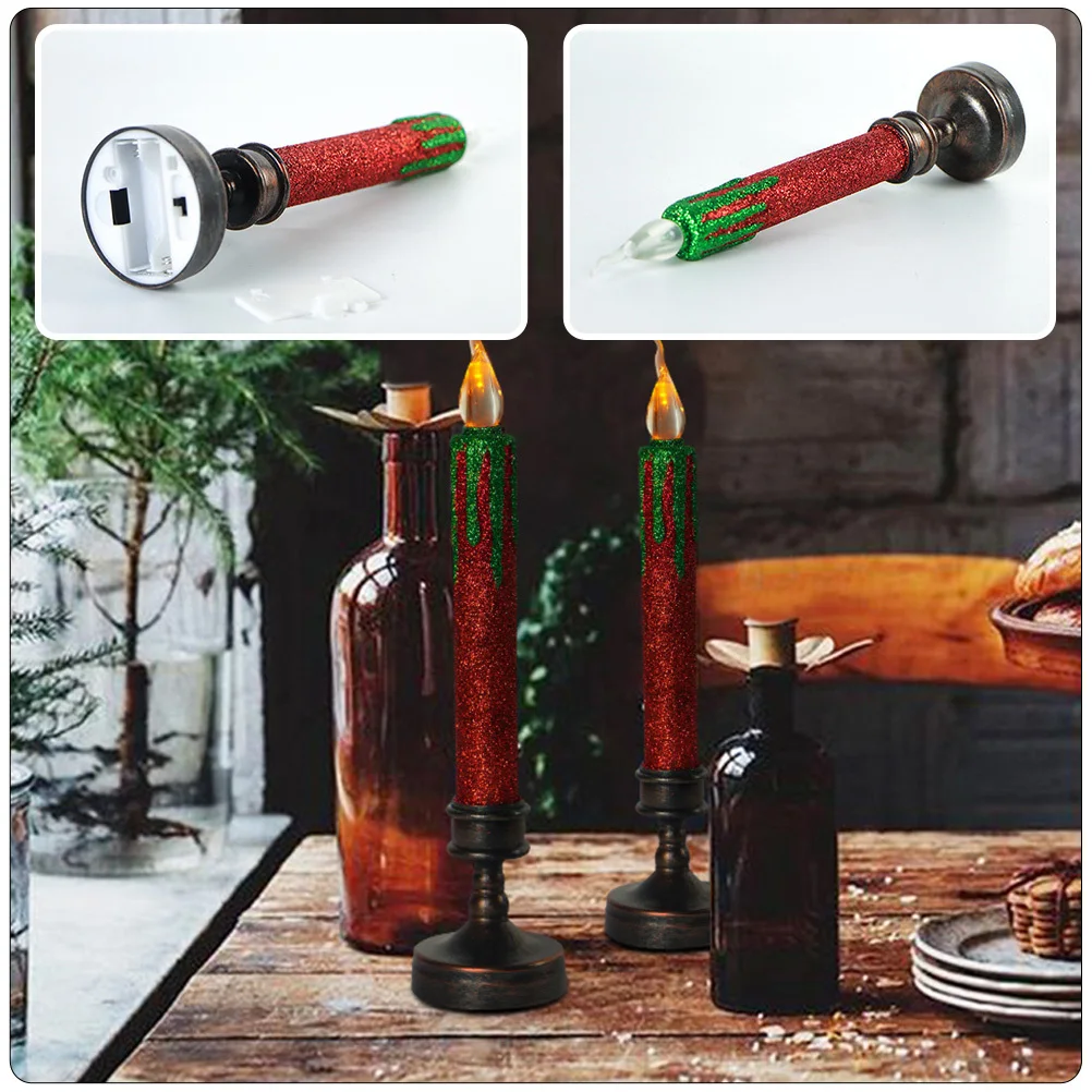 

2 Pcs Wedding Decoration Candles Flameless Led Red Christmas Lights Pillar Plastic