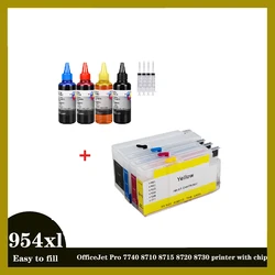 954 954XL Refillable Ink Cartridge With Auto Reset Chip for Hp 954xl Officejet Pro 7740 8210 8710 8720 8730 Printer