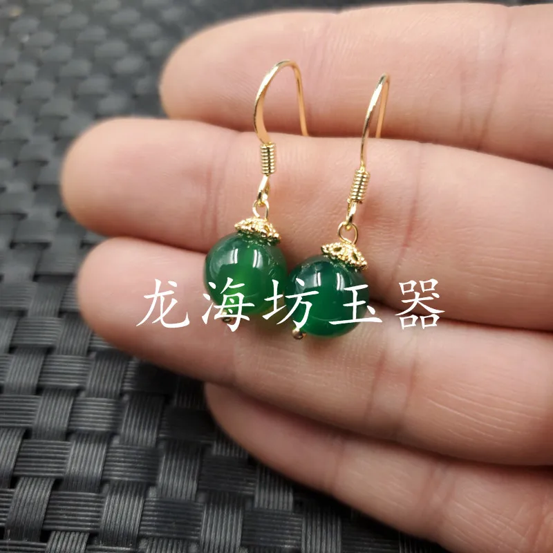 Longhafang Ice-like Green Chalcedony Ball Bead Earrings Blue Jade Earrings Jewelry Earrings Jade Earrings Earrings