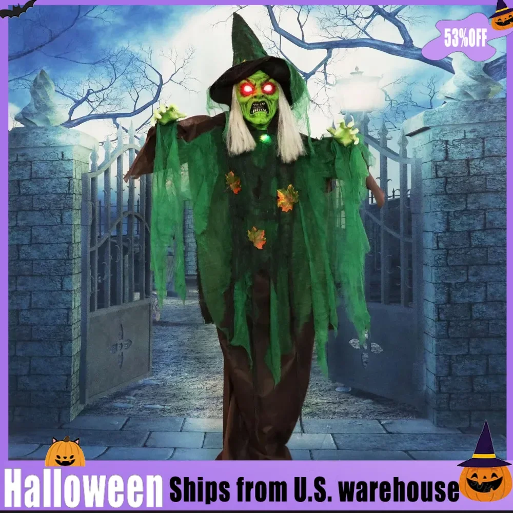 

Outdoor Holiday Decorations, 6FT Standing Witch Animatronic,Lighted Holiday, Fright prop includes an easy-to-assemble stand