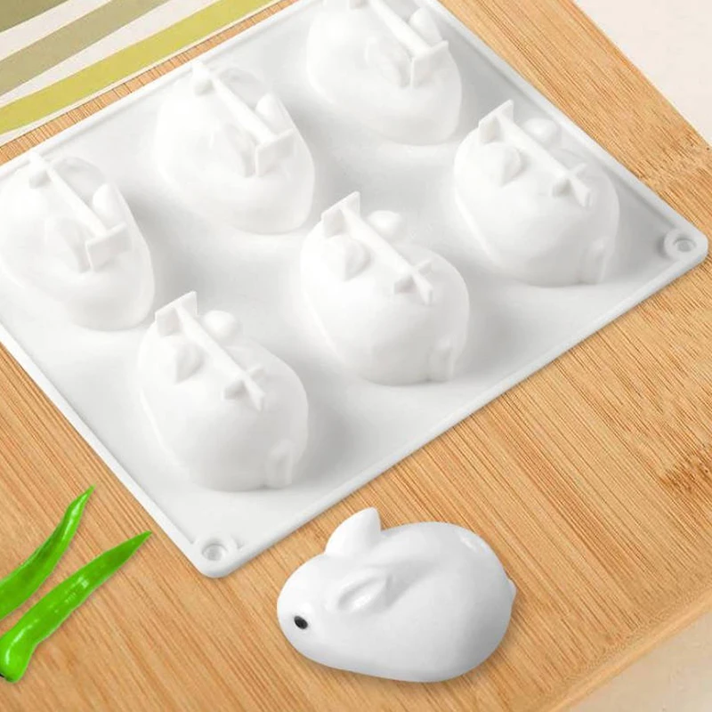 Silicone Rabbit Mold Fondant Bunny Mold Chocolate Cake Mold 6-cavity Mousse Cake Decoration Dessert Baking Mold DIY Candle Model