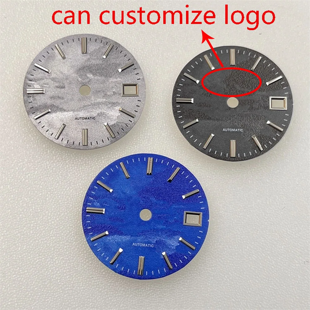 Mostrador nh35 de 28.5mm, padrões de nuvem cinza azul, mostrador gsgs nh35 adequado para movimento automático nh5 sbga469/sbgj275g mod, logotipo personalizado