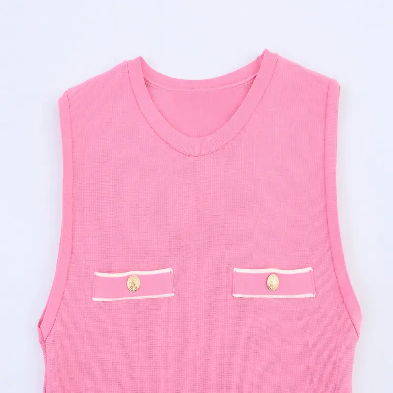 2025年夏新作 レディースファッション ワイドプリーツニット ノースリーブ ラウンドネックワンピース 多用途 通勤用 シングルピース その他素材 00%