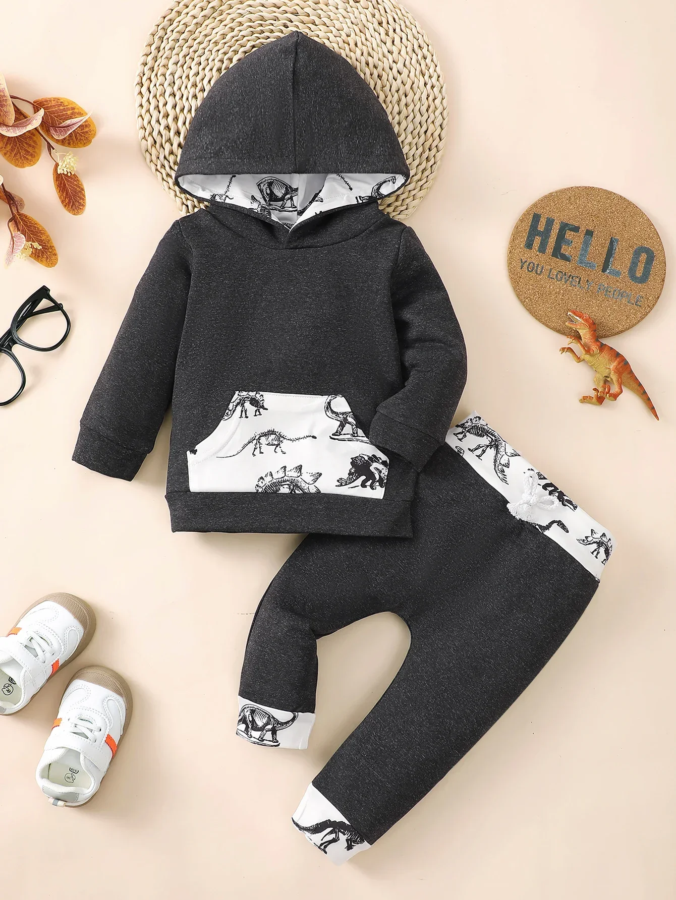 

Зимняя толстовка с капюшоном для маленьких мальчиков, одежда для малышей, клетчатый комплект одежды с длинными рукавами и штанами для маленьких мальчиков, комплект одежды из 2 предметов