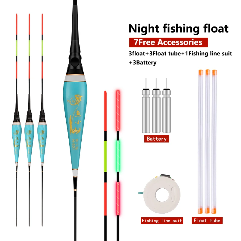 

3PCS Luminous Fishing Floats+3 CR425+3 Float Tubes+1 Line Set Lake River Buoy Electric Float Vertical Nano Float Tackle Tools