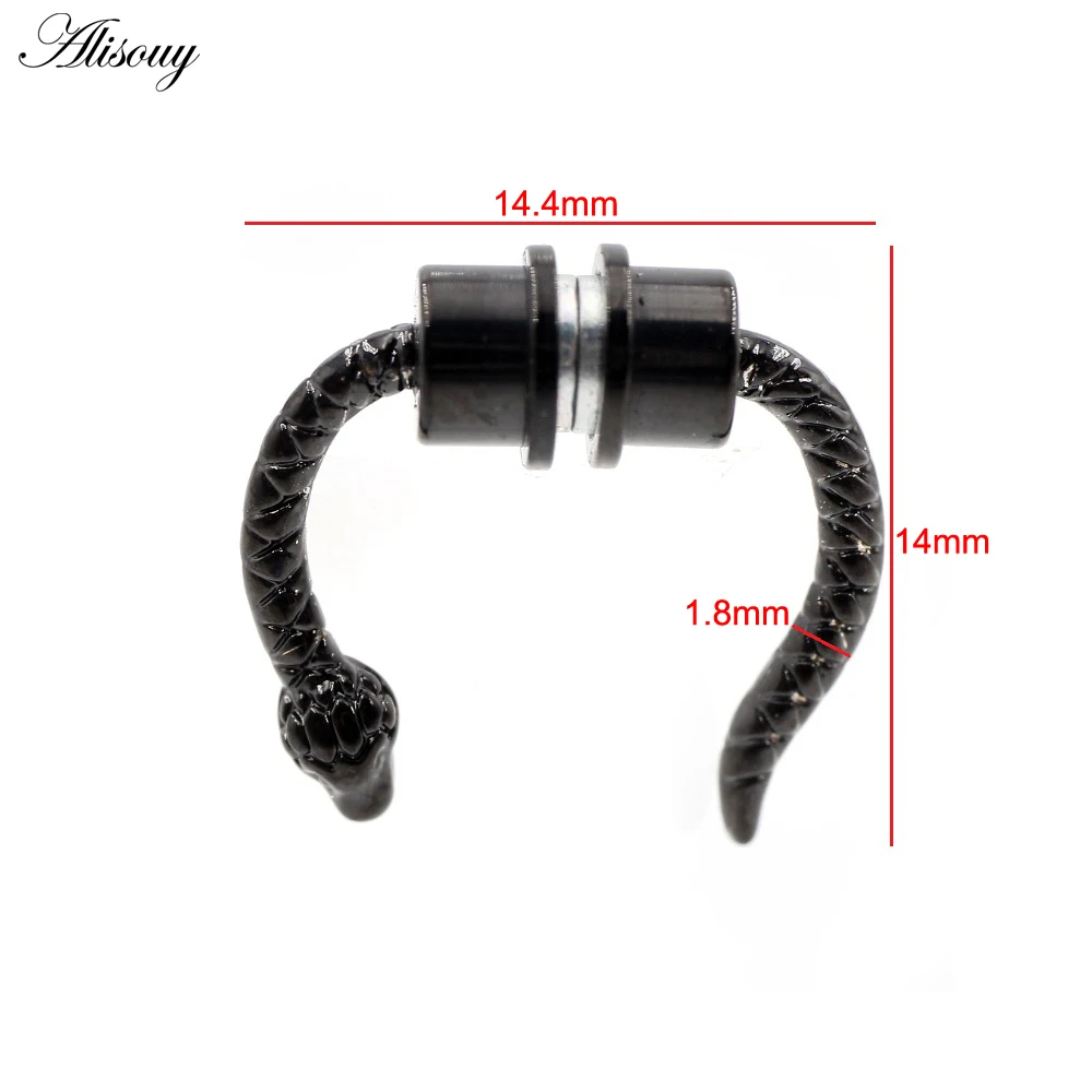 Alisouy 1PC Stainless Steel Snake Buffalo Horn Nose Ring Magnetic Ear Cartilage Septum Tragus Daith Non Piercing Body Jewelry