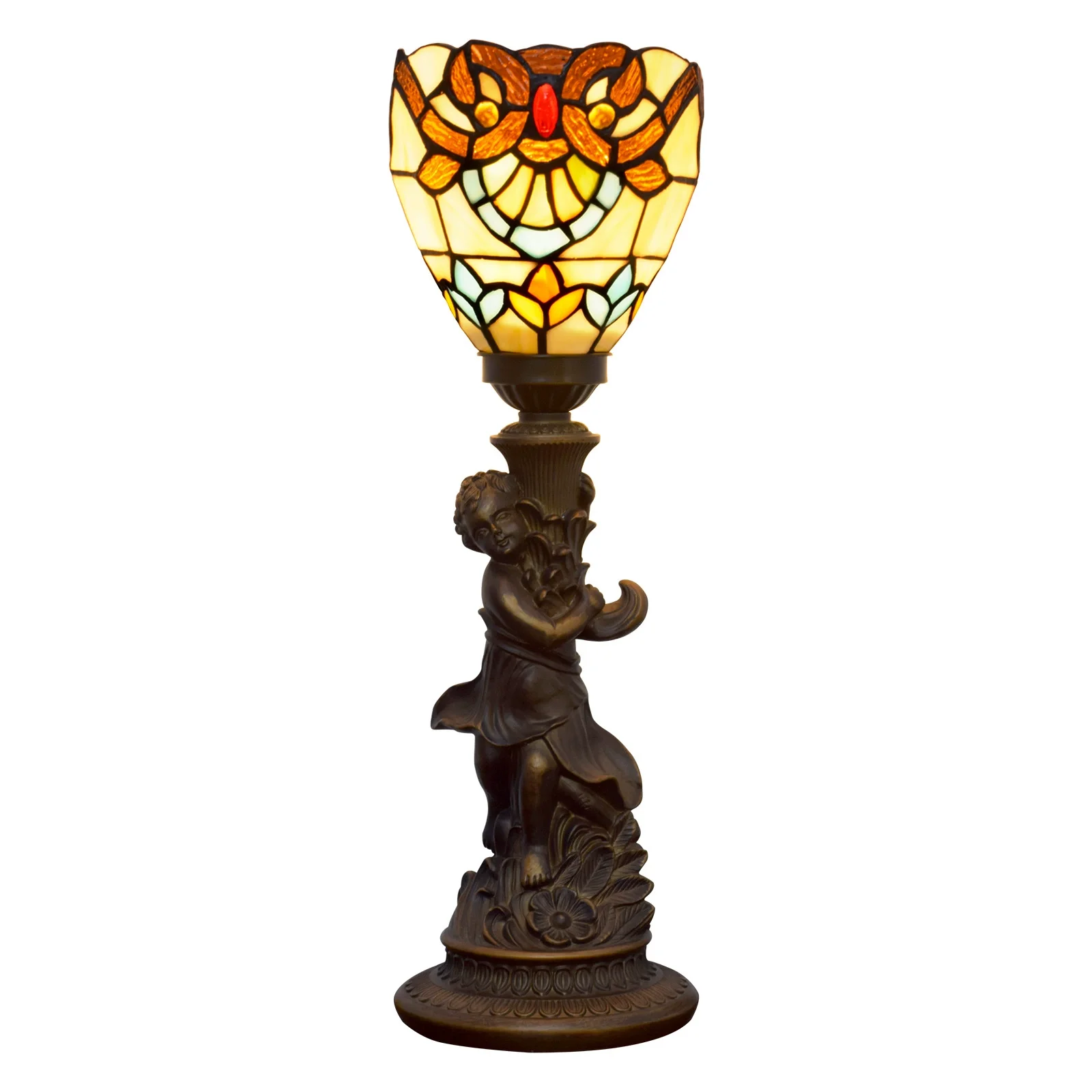 6inch 15cm European Little Boy Base Vintage Baroque Stained Glass Lampshade Restaurant Bar Desk Lamp Bedroom Bedside Table Lamp