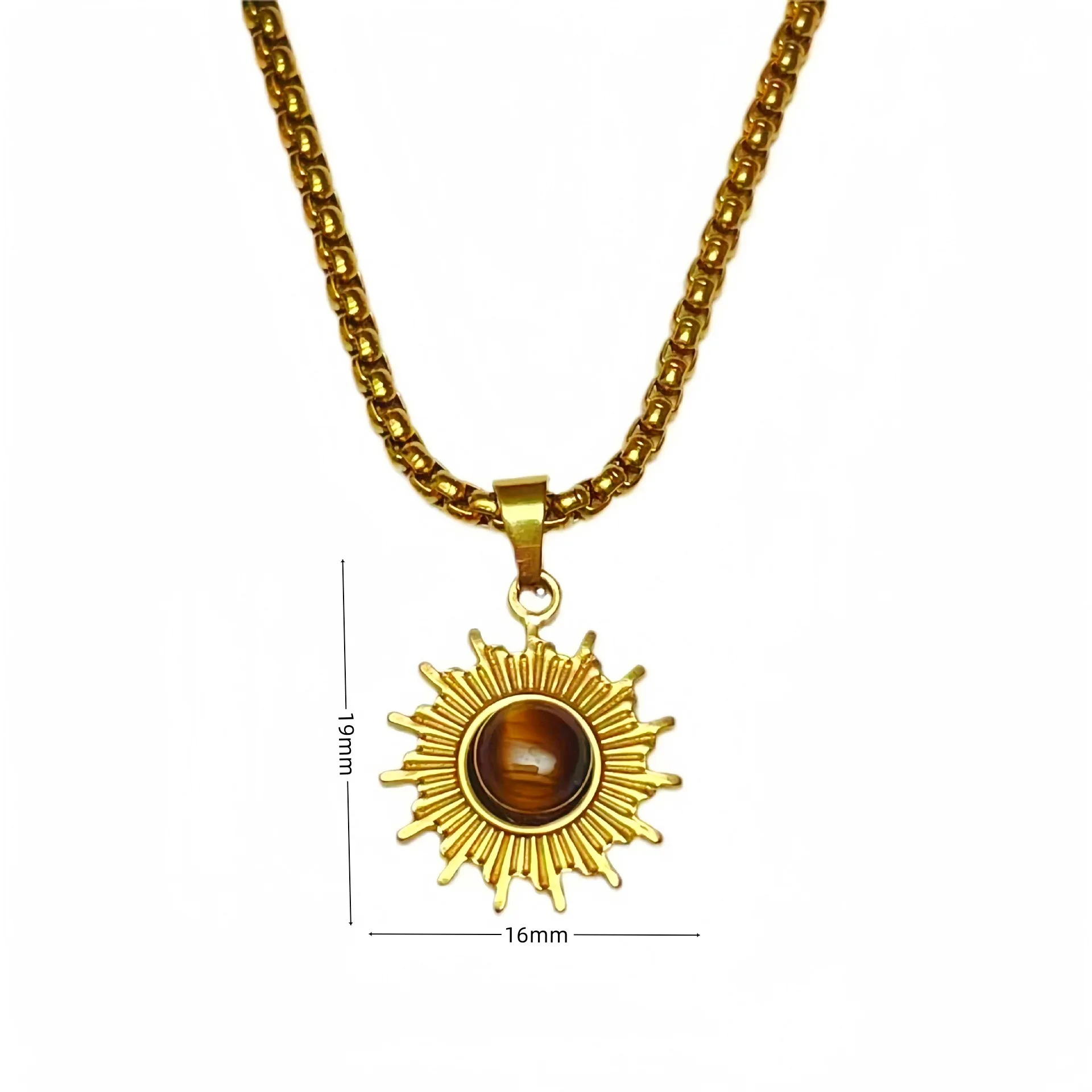 Retro-Sonnenblumen-Tigerauge-Anhänger-Halskette Hip-Hop Herren Lange Edelstahl-Pulloverkette Schmuck Mode-Accessoires – Detail 5