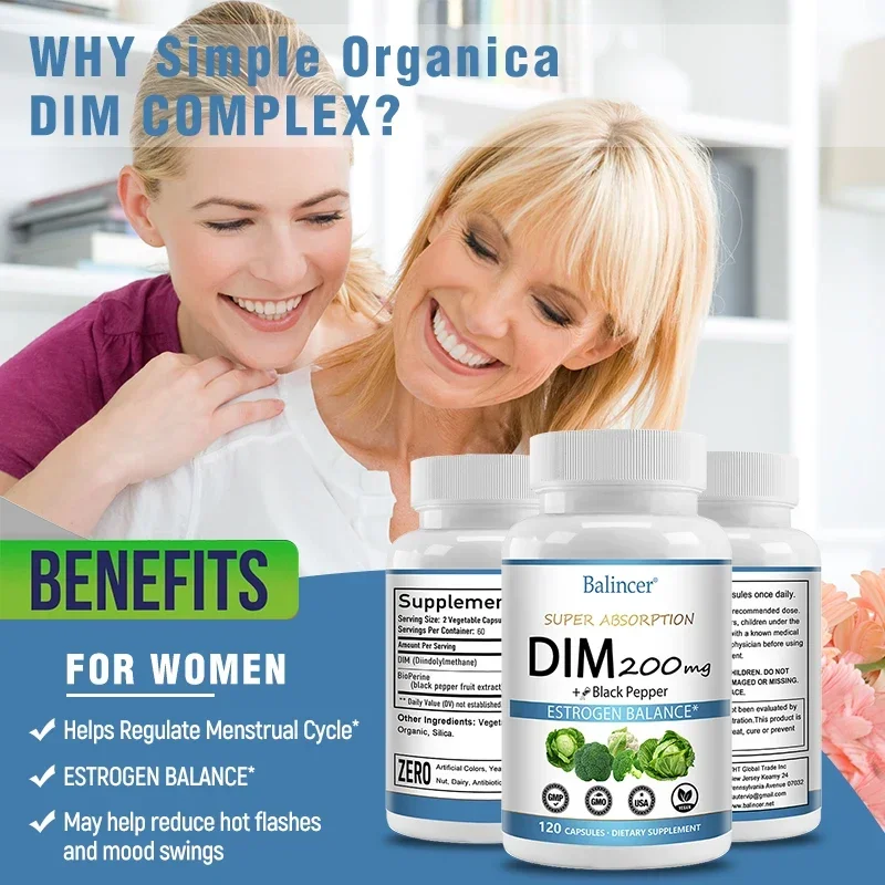 DIM Supplement - Contains Piperine, Beneficial for Female Secretion Balance, Supports Skin and PCOS, Promotes Immune Health