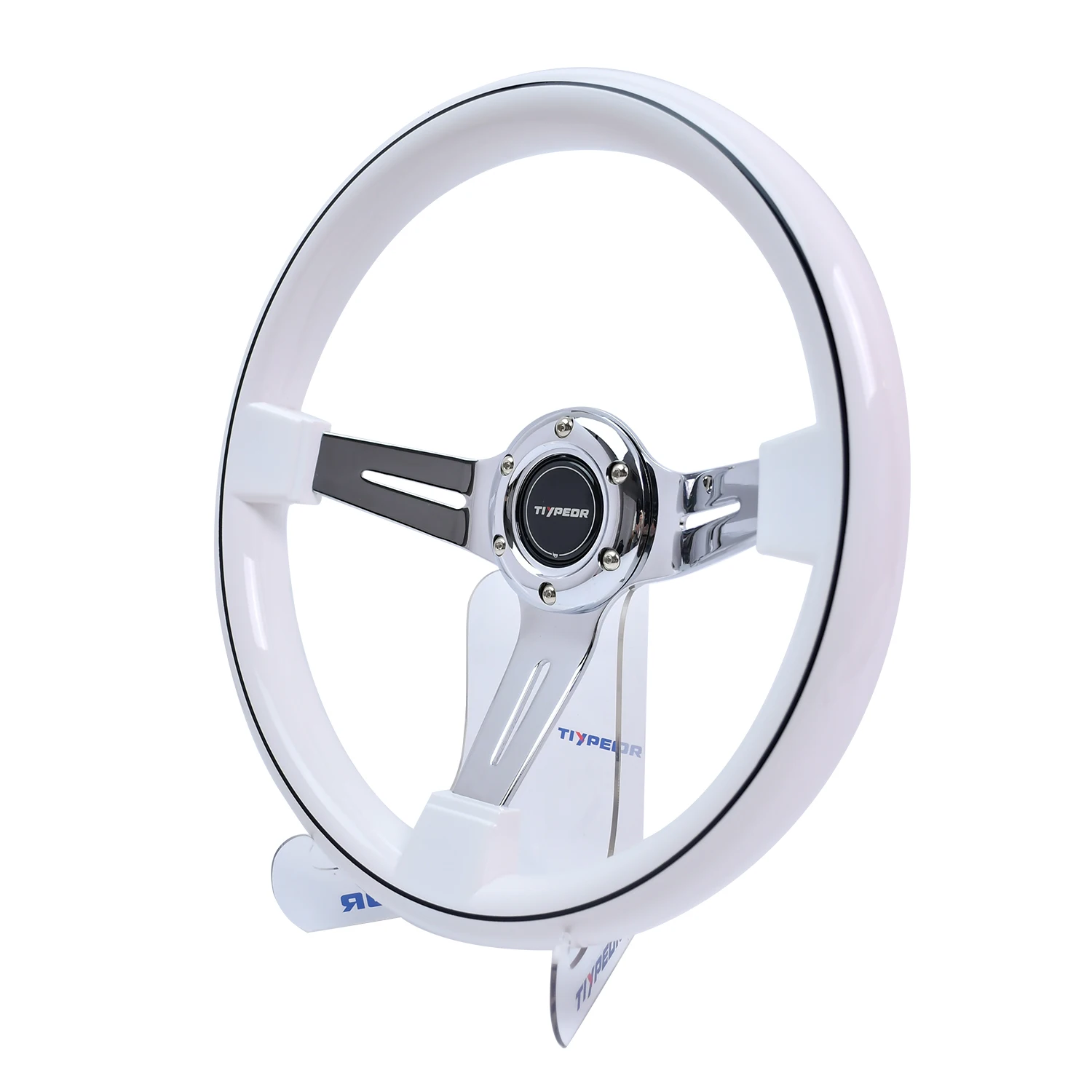 Tiypeor 350mm White Steering Wheel Plated Chrome Frame ABS Steering Wheel