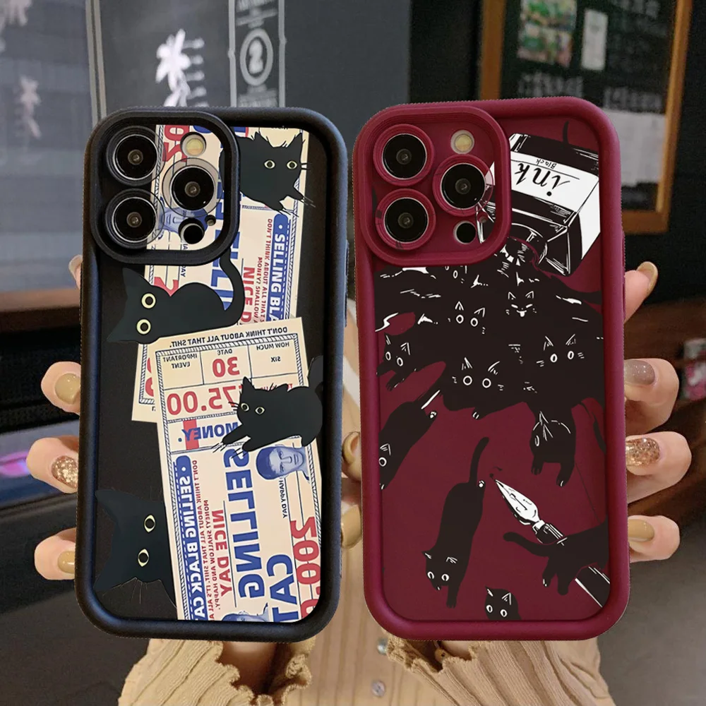 for OPPO A60 A18 A38 A17 A16 A57 A77 4G A59 A98 A78 A58 5G Ink Cats Full Protective Case Anti Drop Cover