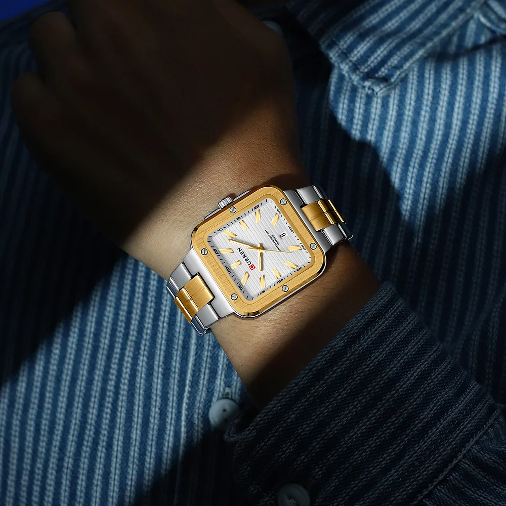 CURREN Fashion Men Sports Watc Auto Date Luminous Stainless Steel Band Wristwatch Men's Quartz Watch Men's Watches