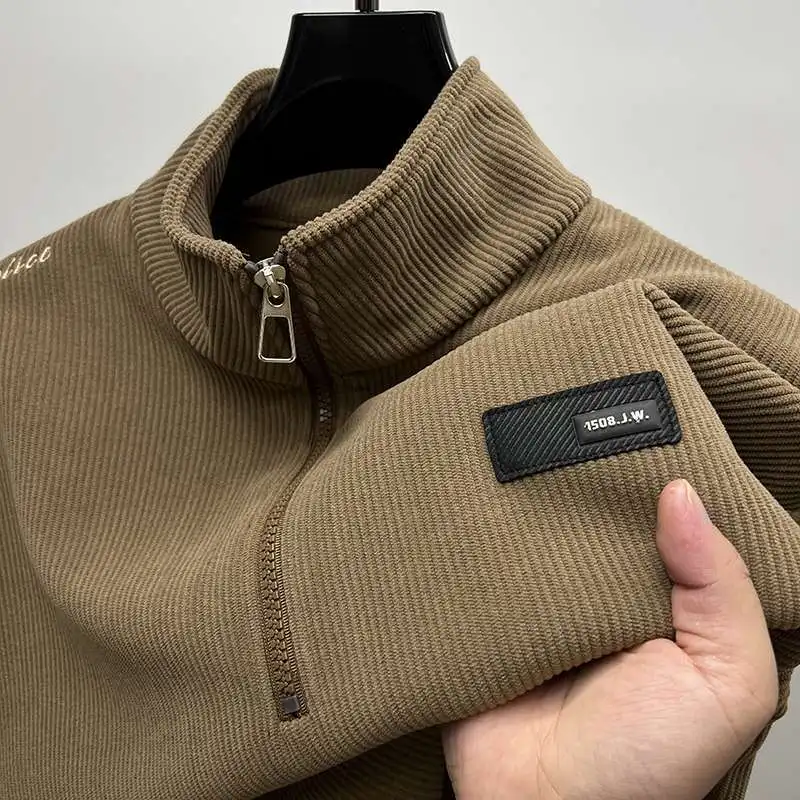 

2025 Autumn and Winter Spliced Semi-zipper Stand Collar Sweatshirt Men's Long-sleeved Base Shirt Warm T-shirt Top Jacket