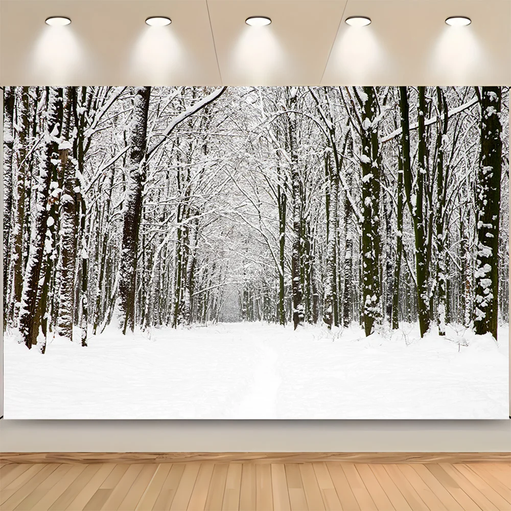 

Winter Forest Snowcovered Road Photography Backdrops Blurred Landscape Snowflakes Road Spruce Trees Photo Background XD-07