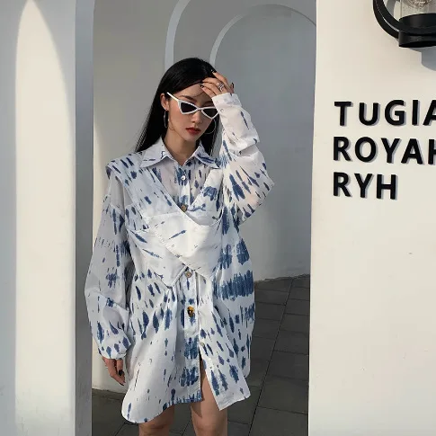 

SuperAen Свободная рубашка с длинными рукавами для женщин, дизайнерские рубашки в европейском и американском стиле High Street Fashion