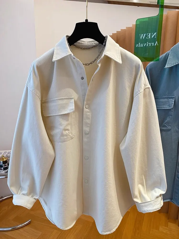 เสื้อคลุมยีนส์สีชมพูแบบเรียบง่ายสำหรับผู้หญิง ทรงหลวม ผ้าฝ้าย แขนยาว กันลม แฟชั่น ฤดูใบไม้ผลิ ฤดูใบไม้ร่วง สินค้ามาใหม่