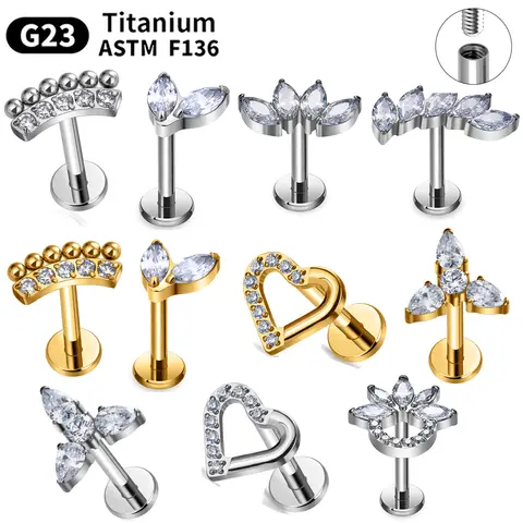 G23 Titanium 16G Piercing Labret Lip Nasal nail Stud Earring Internal Thread Body Jewelry Design Ear Tragus Cartilage Helix Dait
