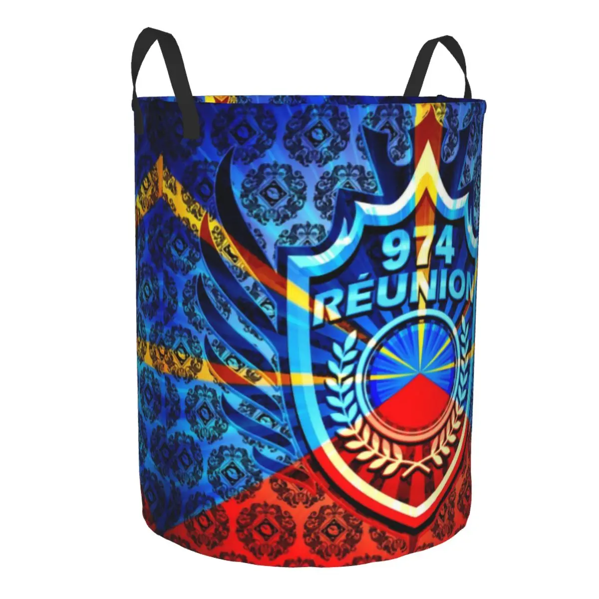 974 Reunion Island Laundry Hamper Large Clothes Storage Basket Maveli Coat of Arms Toys Bin Organizer for Boy Girl