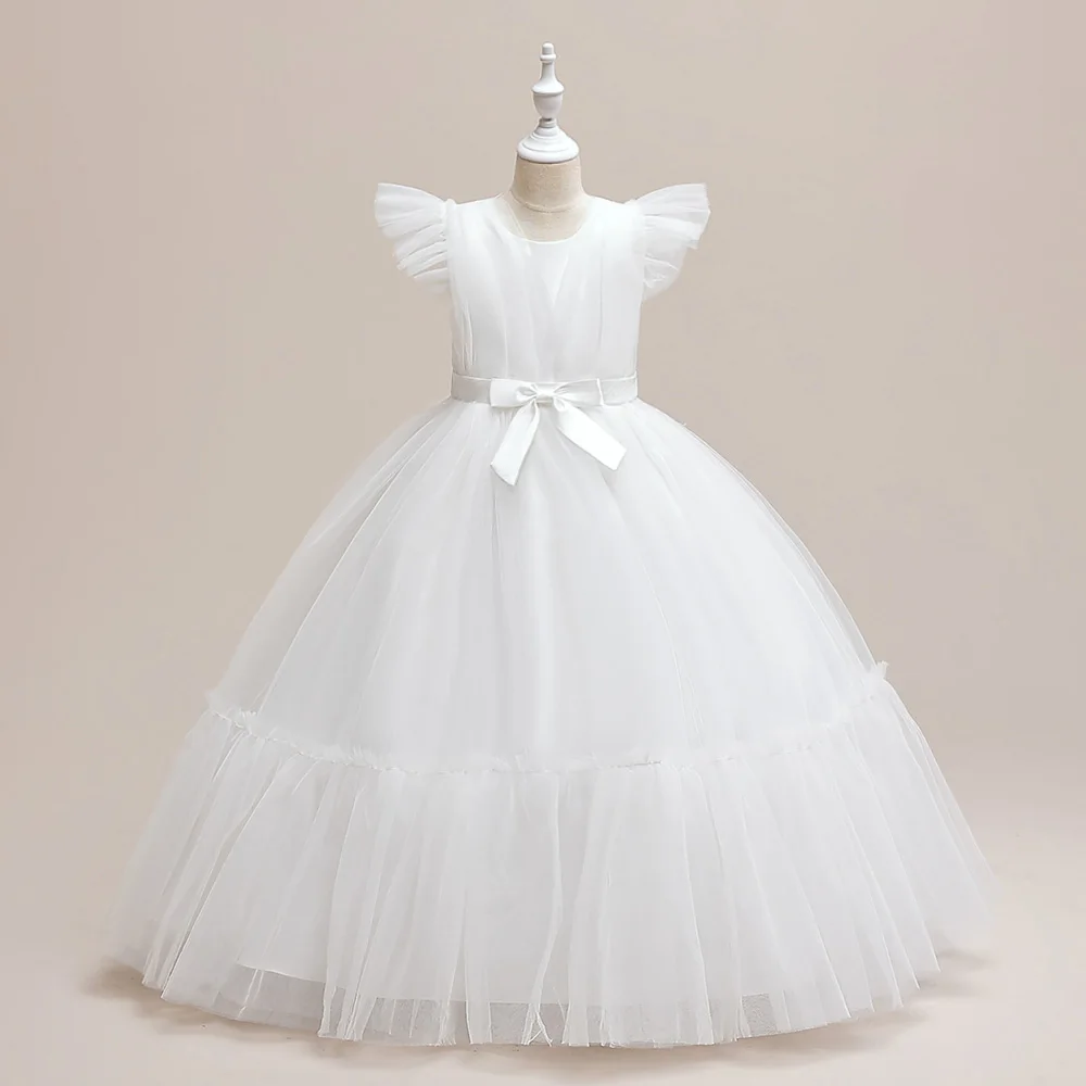 Elegant Party Girl Dresses Christmas Costumes White Bridemaids Tulle Wedding Princess Kids Dress for Girls First Communion Gown