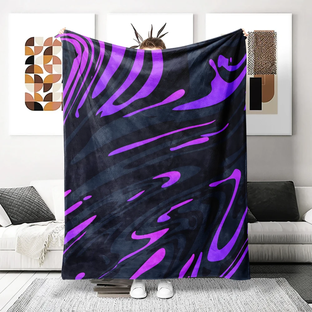 Black Purple Fluid Swirl Flannel Fleece Throw Blanket for Couch Sofa Lightweight Cozy Plush Blanket for Travel Office Nap