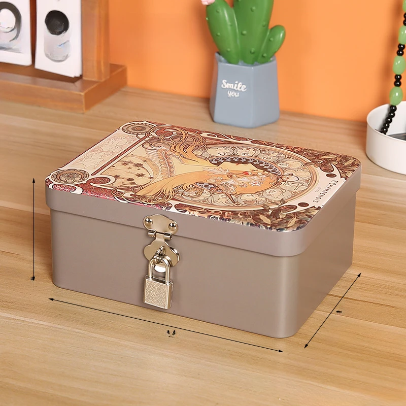 Iron Box Thickened Storage Box with Password Lock Box Jewelry and Hair Accessories Cosmetics Storage and Packaging Iron Box