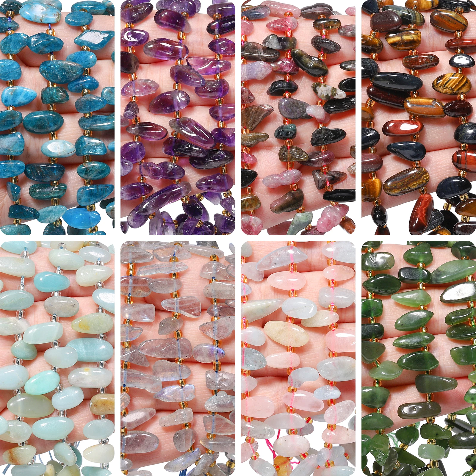 10-14mm AAA Irregular Natural Stone Tourmaline Apatite Amethyst Beads Gravel Spacer Beads For Jewelry Making DIY Charms Bracelet