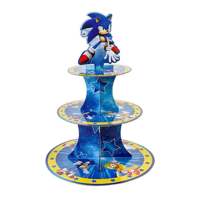 

1 шт., трехъярусная подставка для торта Sonic, милая мультяшная подставка для торта, детские украшения для дня рождения, десертный поднос, товары для вечеринок