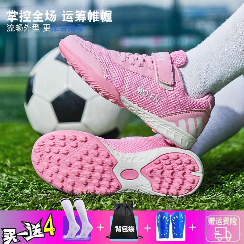 Zapatos de fútbol transpirables de malla para competición de entrenamiento para niños, calzado de deporte con velcro, novedad de verano