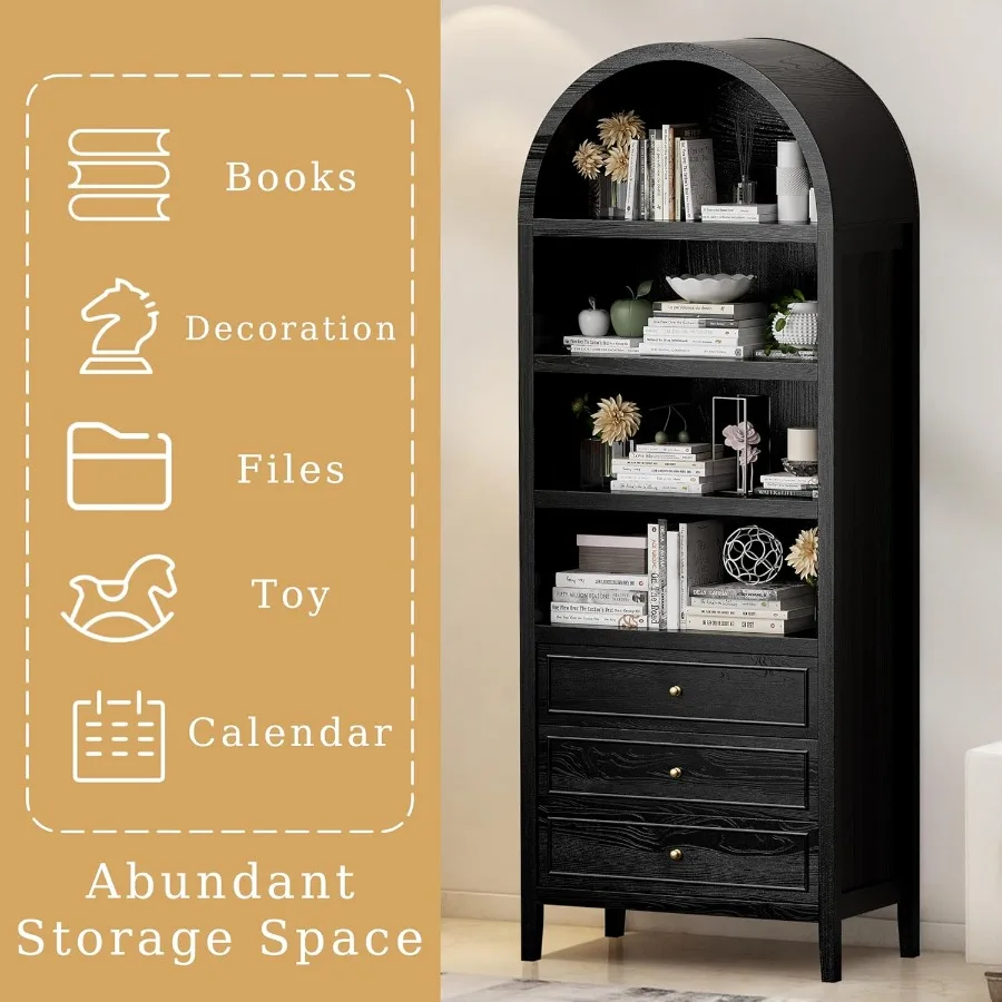 خزانة تخزين مقوسة، خزانة كتب مقوسة، خزانة مطبخ حديثة للمزرعة مع 3 أدراج كبيرة، أرفف قابلة للتعديل ltiFunct