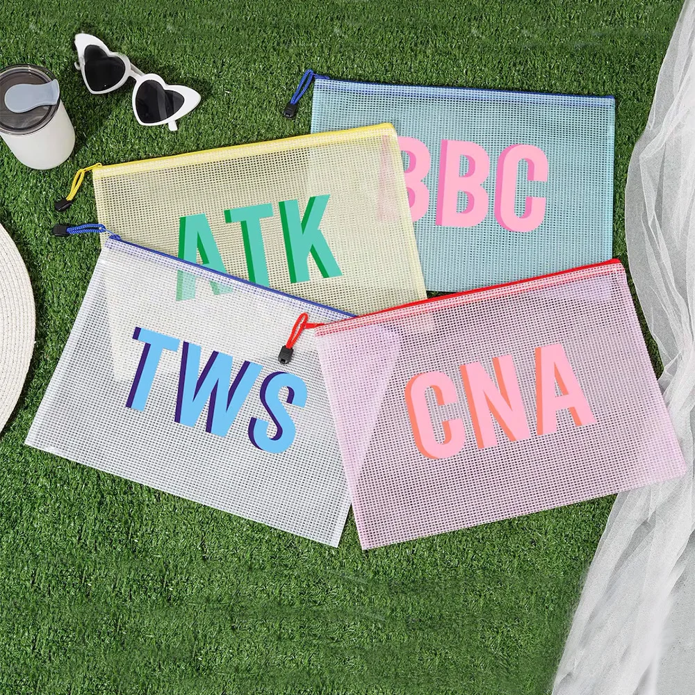 

Personalized Custom Mesh Storage Bag Custom Name Zipper File Pouch Transparent Waterproof Organizer for School Office Travel