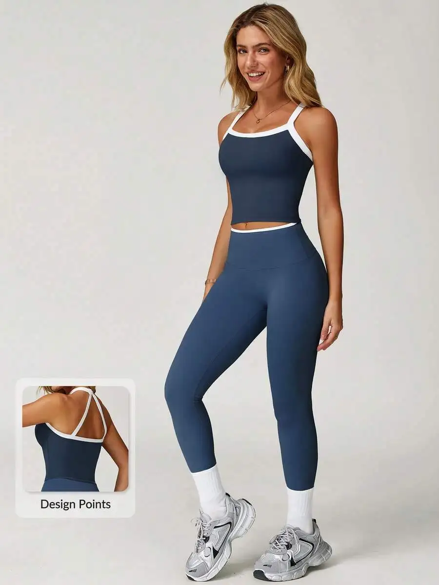 

Womens 2 Piece Sports Set Vest And Leggings For Yoga Fitness Workout Stretchy Comfortable