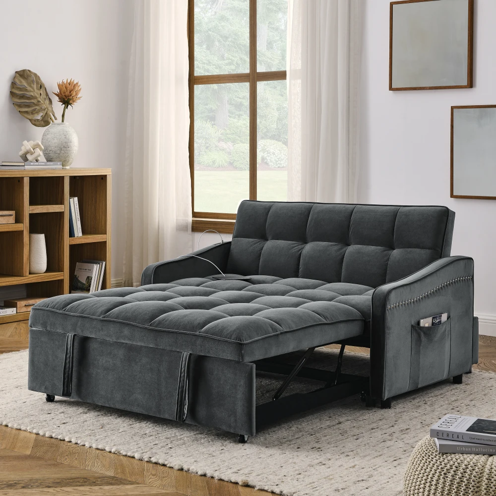 

Loveseats Sofa Bed with Pull-out Bed,Back and Two Arm Pocket,Type C and USB Charging