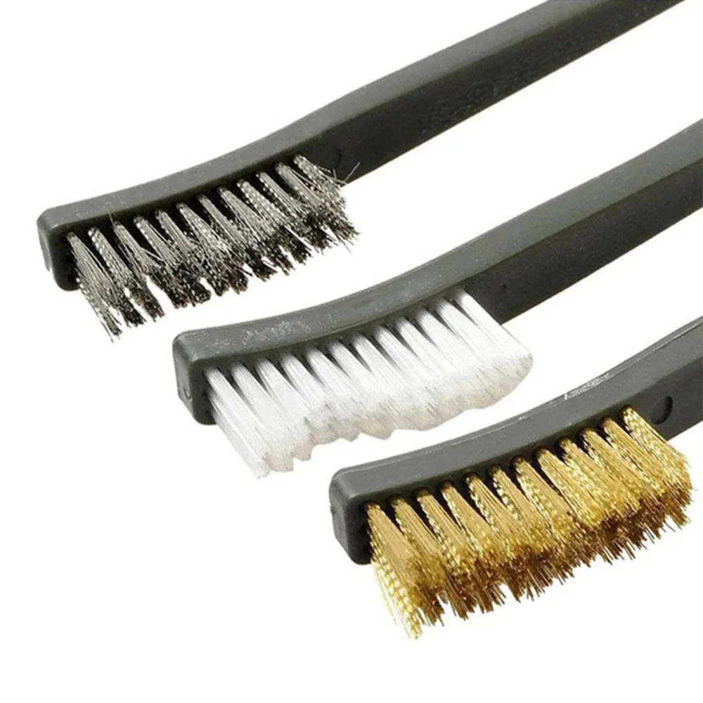 1Set Dual Head Wire Brush Steel Brass Nylon Car Cleaning Polishing Metal Rust Brush Hunting Gun Clean Kit Window Cleaner Tool