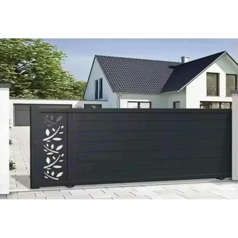 Modern Design Electric Automatic Aluminium Sliding Driveway Gates with Heat Treated Wood for Decorative Fence 3D Model