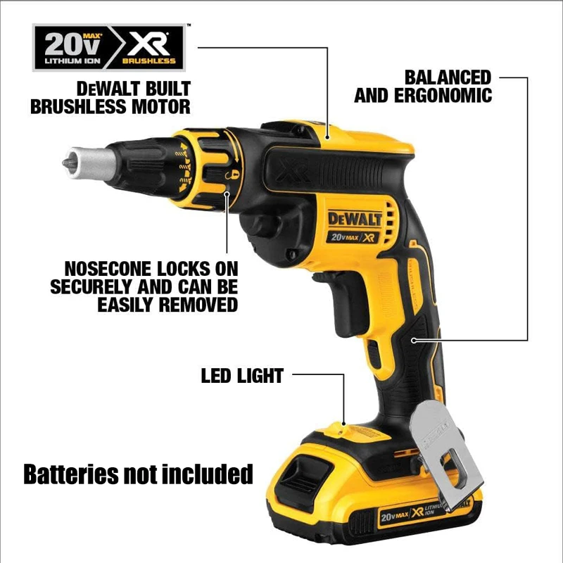 DEWALT DCF620 20V MAX Brushless Drywall Screwgun 4,400 RPM LED Light Efficient Performance Nail Gun Power Tool Bare Tool Only
