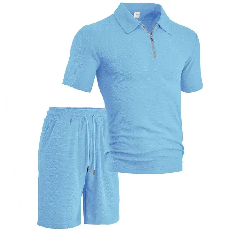 

Busin Casual Two-Piece Set with Towel Embroidered Sports Suit for Men ort Sve irt And orts Zipper Notched Collar