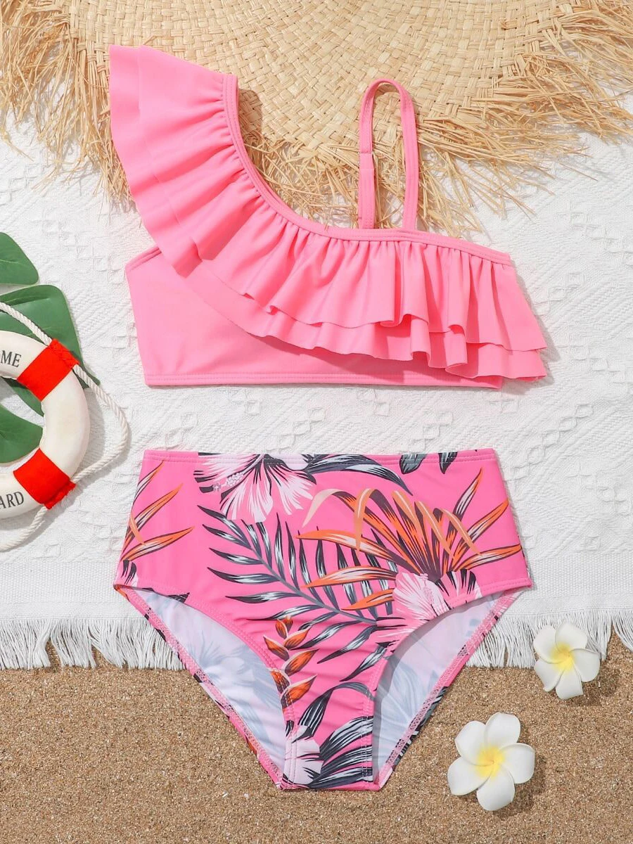 

Ruffle Bikinis 2026 Girls Swimsuit One Shoulder Kids Swimwear Female Children's Bathers Bathing Swimming Swim Suit Beachwear