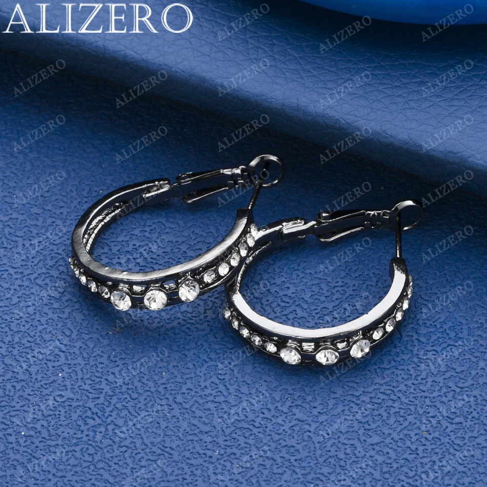 

ALIZERO 925 Sterling Silver Black/Gold Zircon Hoop Earrings For Women Wedding Engagement Party Fashion Charm Jewelry Gift