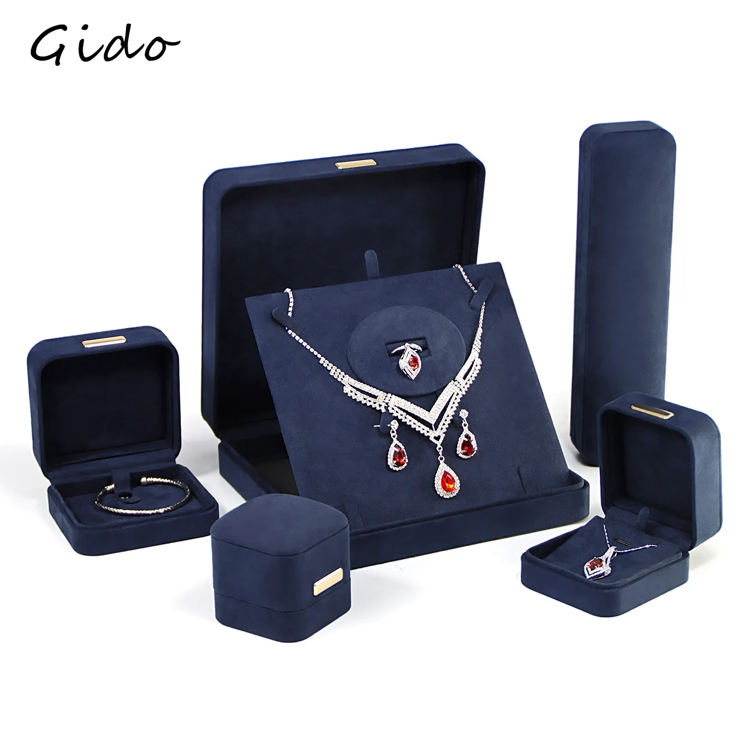 

Luxury Navy Blue Velvet Jewelry Box with Round Arch Top Ring Bracelet Necklace Organizer Storage Gift Box for Women