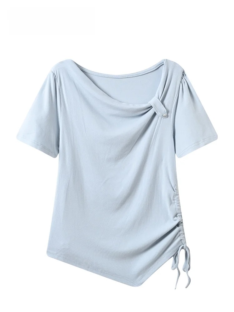 

Loose Short Sleeve T-Shirt Women plus Size Summer New Style Cara CLUB Big Size Casual Fashionable Casual Irregular Shoulder Top