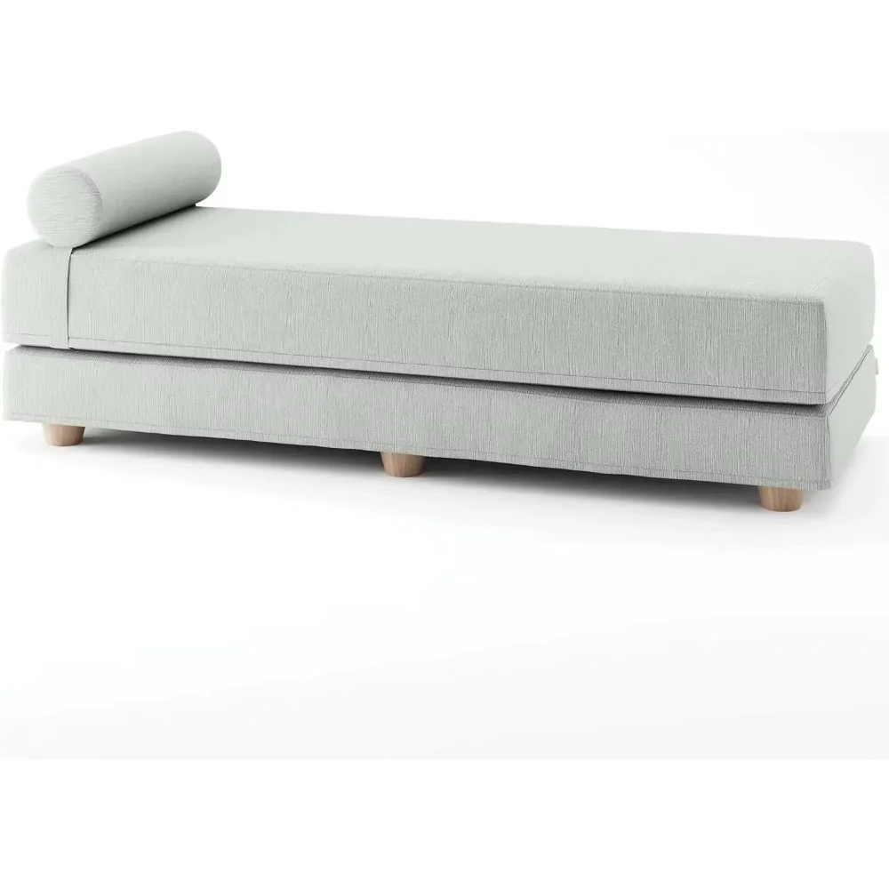 

Folding Beds Daybed Fold-Out Sleeper Queen-Size Mattress 80"L x 30"W x 18"H IAdjustable Removable Velvet Modern Ice