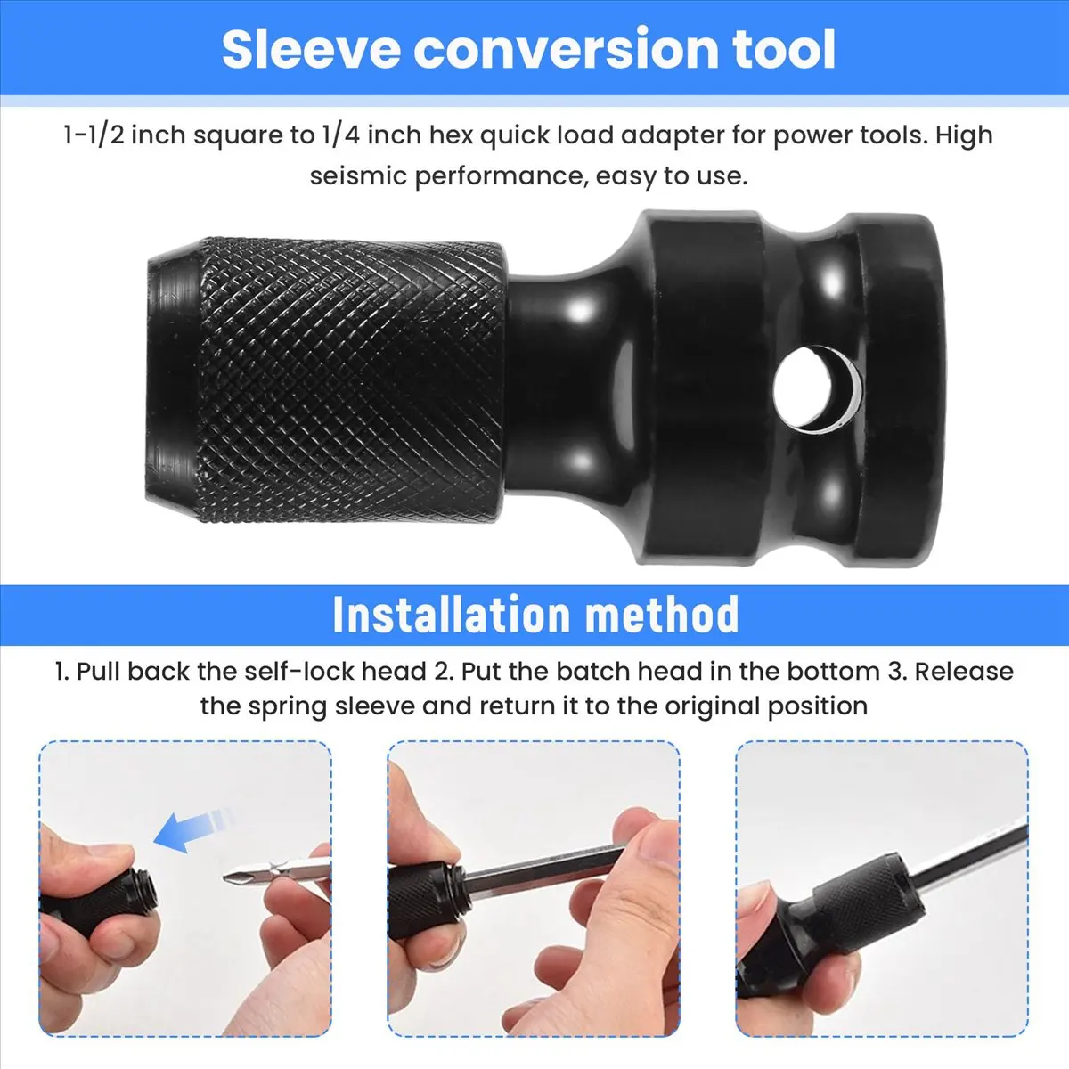 #85U 1/2 inch Square To 1/4 inch Hex Socket Wrench Socket Impact Tool,Adapter Spanner,(black)