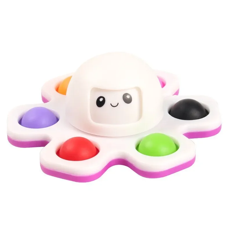 3IN1 Flip Octopus Poppit Toy Finger Spinner Toys Anti Stress Hand Fingertip Gyro Push Bubble Pop Change Face Poppit Toy Sensory