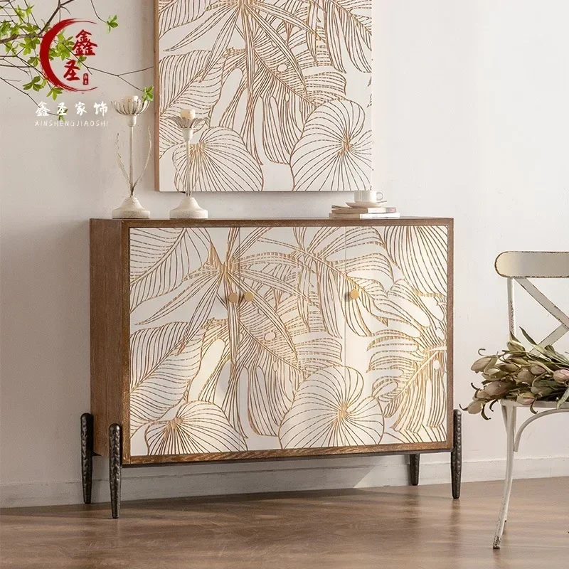 

Sideboard Buffet Cabinet Kitchen Storage Cabinet with Glass Doors Mid Century Leaf Nature Wilderness Cupboard Console Table