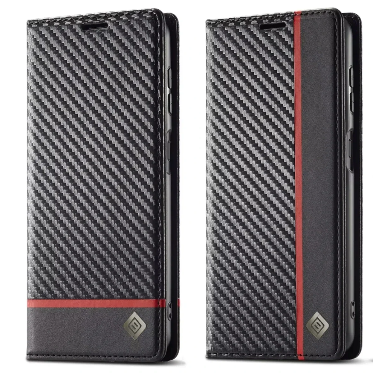 Carbon Fiber PU Leather Case for iPhone 15 16 Pro 14 13 12 11 XS Max XR 8 7 Plus SE 2022 Mini Wallet Card Slot Flip Phone Cover