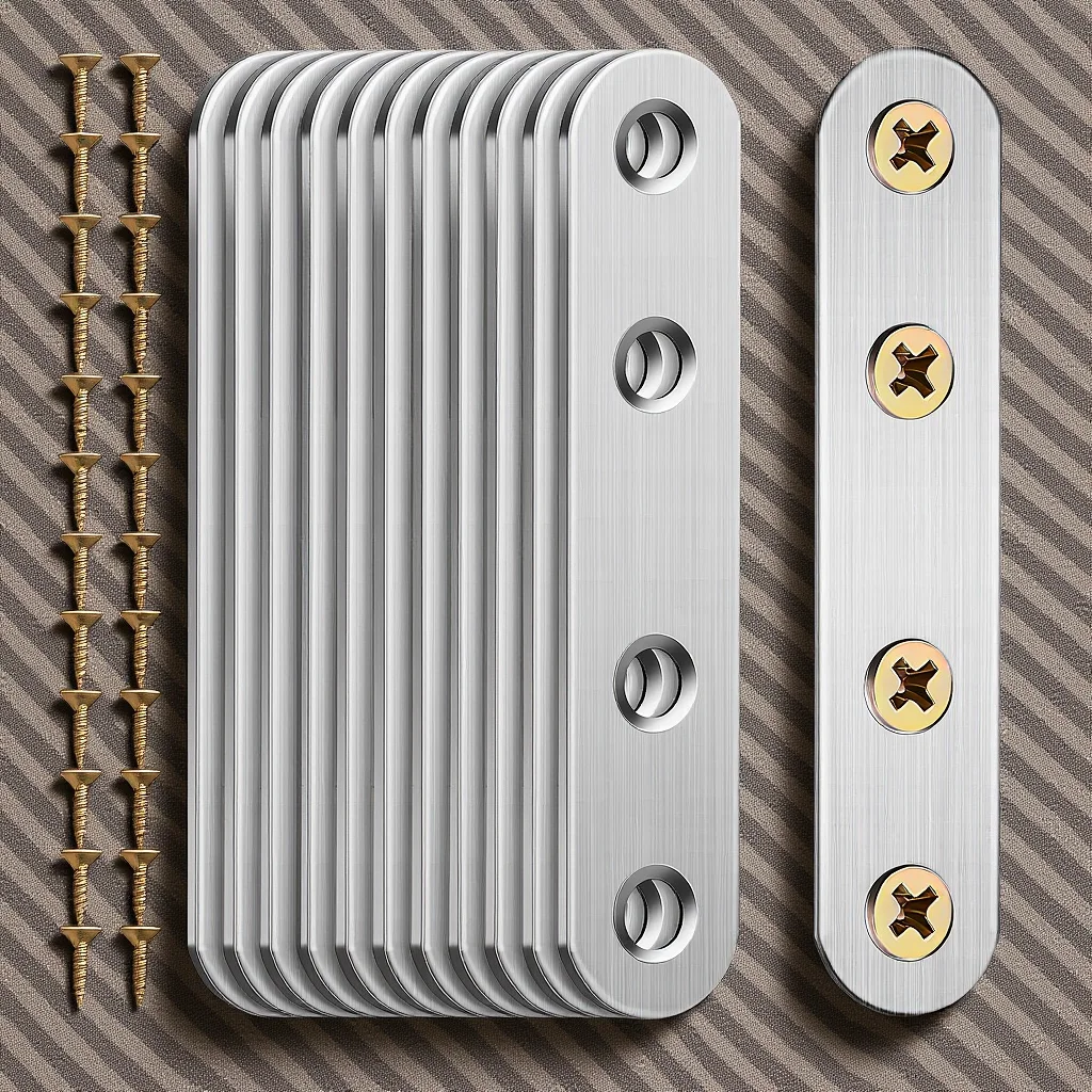 

14Pcs Flat Metal Brackets Stainless Steel Straight Brace Plates Furniture Repair Joining Plate Connector for Wood