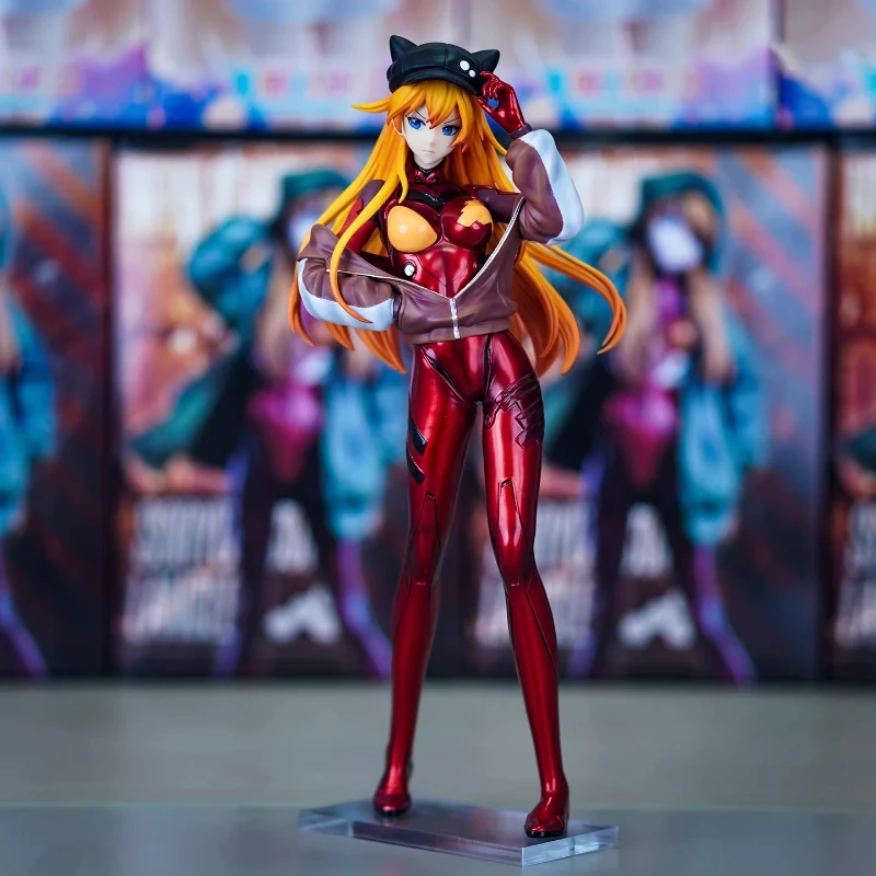 

27cm EVA Asuka Cat Ear Action Figure Anime Girl Figure With Resin Eyes Desktop Ornament Collect Model Toy PC Case Decor Boy Gift